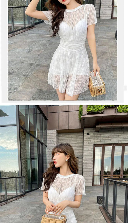 Women's One-Piece Swimsuit Thermal Spring Bathing Lace Cover-Up Slimming Ins White New Hot Sale Of The Season Fashionable Swimwe