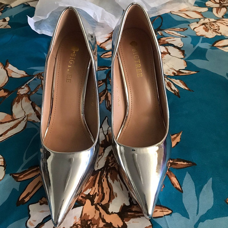 Women Mteallic Bronze Leather Pumps 7.5cm 10.5cm High Heels Lady Stiletto Middle Heels Wedding Bridal Gold Silver Event Shoes