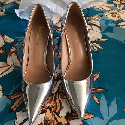 Women Mteallic Bronze Leather Pumps 7.5cm 10.5cm High Heels Lady Stiletto Middle Heels Wedding Bridal Gold Silver Event Shoes