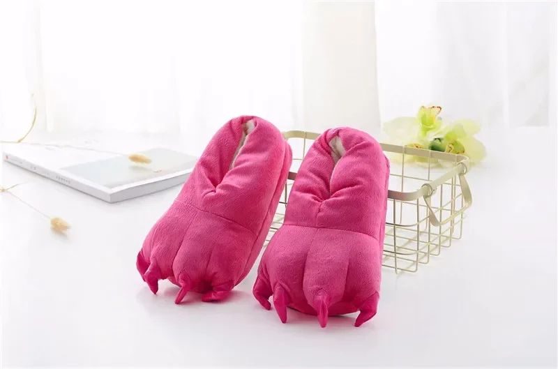 Tiger Animal Paw Slippers For Boy Girl Unisex Kids Cute Monster Claw Slippers Cartoon Soft Plush Warm Home Slippers Child Shoes