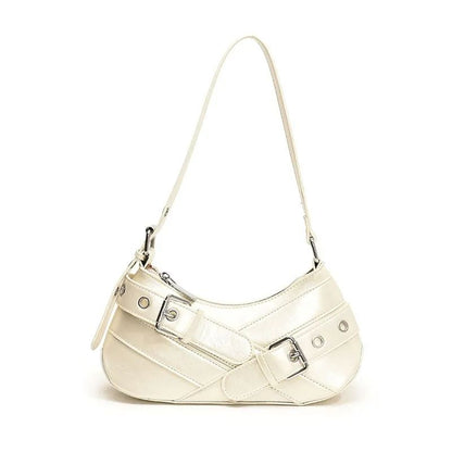 Red Vintage Shoulder Bag Y2K Belt Design PU Leather Underarm Bags for Women Trend Hot Cool Girl Crossbody Bag Punk Style Handbag