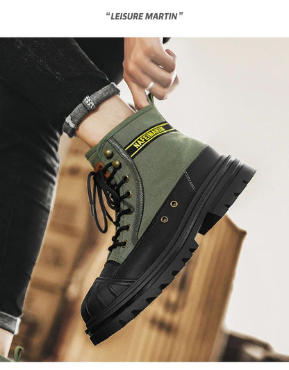 Men's Shoes  Autumn and Winter Breathable High-top Boots Heightened Thick-soled All Match Canvas Casual Shoes Mens Boots