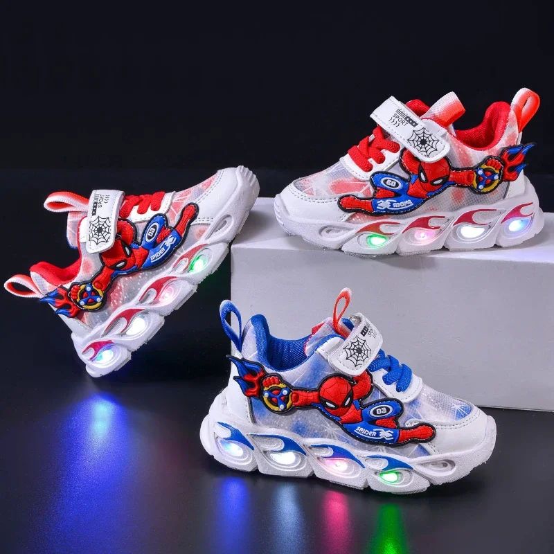 Disney Fashion Spiderman Baby Boys Spring/Autumn Lighted Trendy Kids Boy Sports Casual Children's Sneakers