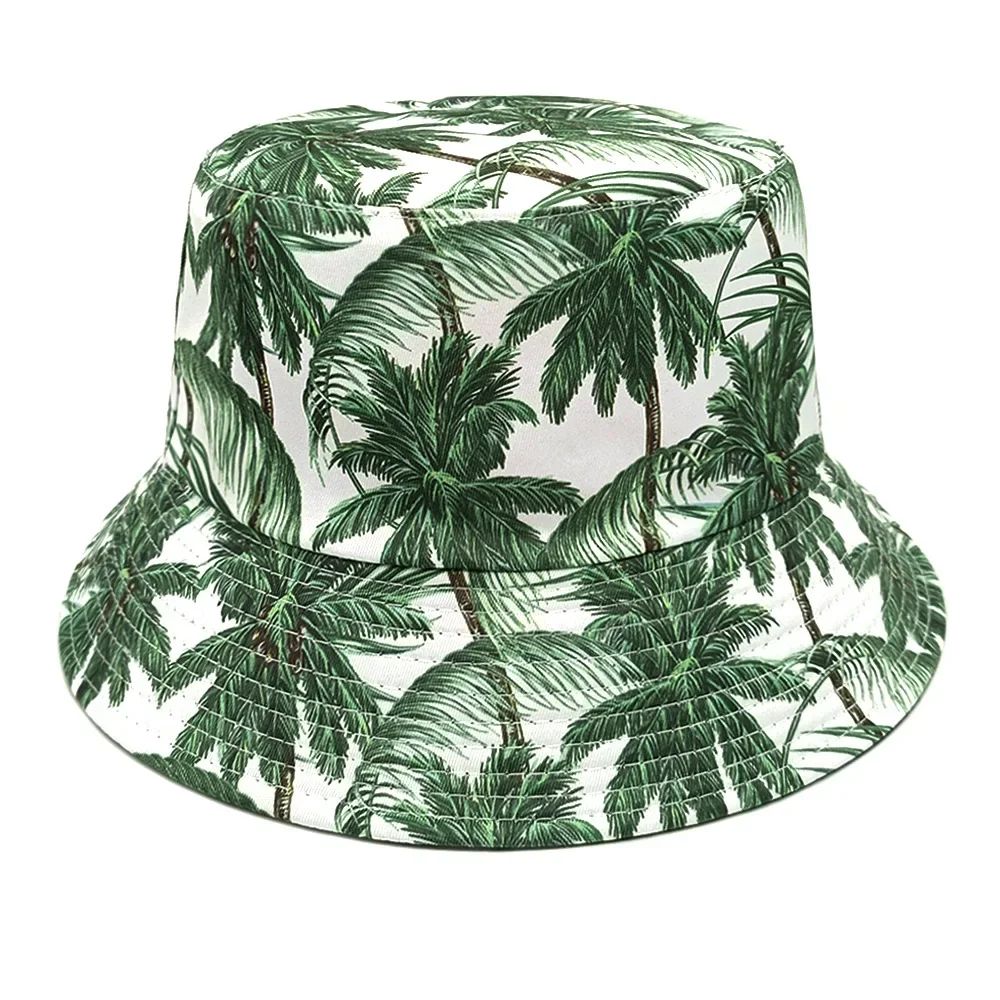 Fashion Bucket Hat Coconut Tree Printing Pattern Fisherman Hats For Holiday Double Sides Panama Cap Unisex Outdoor Beach New