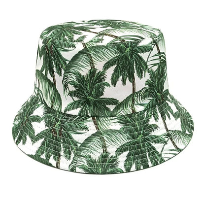 Fashion Bucket Hat Coconut Tree Printing Pattern Fisherman Hats For Holiday Double Sides Panama Cap Unisex Outdoor Beach New