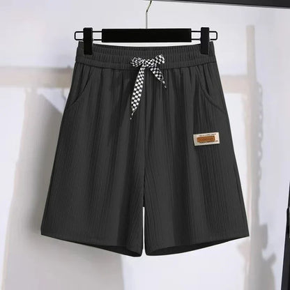 Ice silk shorts, women's summer thin slim, loose high-waisted straight mid pants, casual wide-leg pants, cropped pants