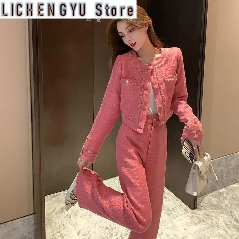 New  High Quality Women's Spring Temperament Slim Senior Sense of Small Dress Ladies Wide Leg Pants Two-piece Set