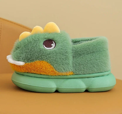 Cute Cartoon Dinosaur Children Plush Slippers Soft Sole Non-slip Winter Warm Baby Boys Girls Indoor Home Heel Wrap Cotton Shoes