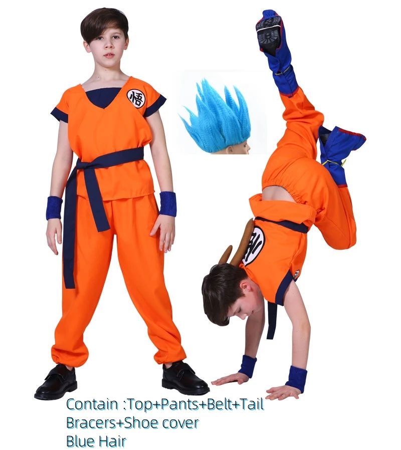Halloween Adult Kids Son Goku Cosplay Costumes Suits Krillin Outfits Anime Party Child Costumes Tail Wrister Super Saiyan Wig