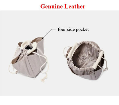 Genuine Leather Shoulder Bucket Bag Women Litchi Pattern Mini Basket Tote Soft Handbag Mommy Bride Wedding Bags with Lock