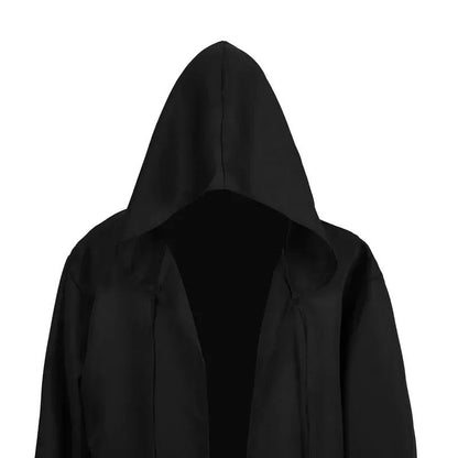 New Halloween Medieval Black Robe Cloak Costume Adult Priest Cosplay Hooded Costume and Scary Spooky Loose Cloak