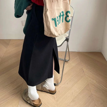 Sweater Coat Skirts 2024 Autumn and Winter New Gray Back Slit Suit Skirt Skirt