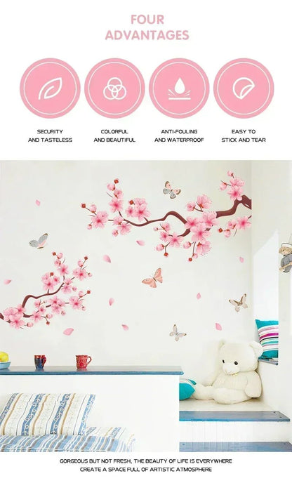 Ink Wall Stickers Wash Peach Blossom For Living Room Bedroom Home Flower Background Wall Decor Self-adhesive Sticker Wallpaper