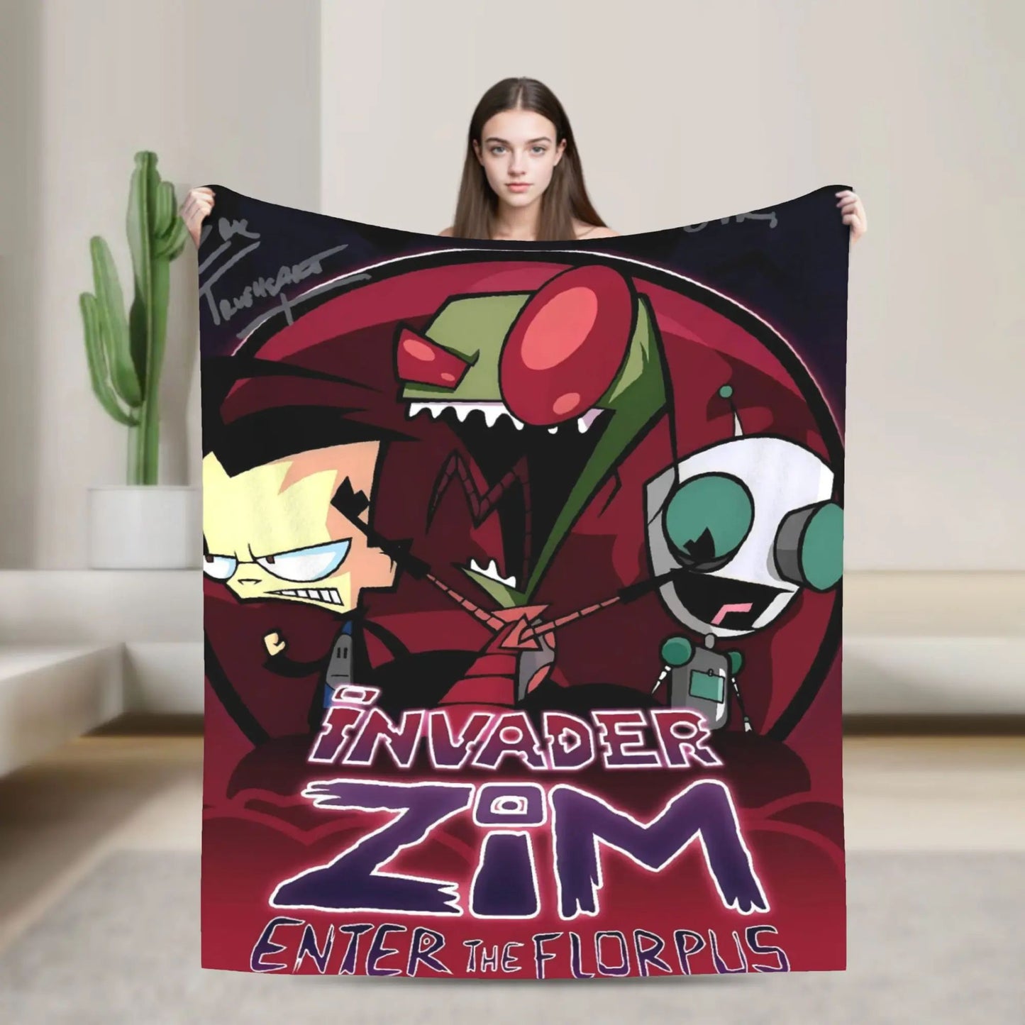 Invaders Zim Funny Character Throw Blankets Soft Warm Bedding for Couch Chair Camping Spring Bedspread