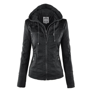 Gothic Faux Leather Jacket Women Coat 2025 Hoodies Winter Autumn Motorcycle Jacket Black Outerwear Leather PU Basic Jacket Coat
