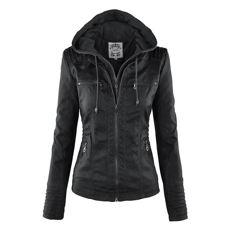 Gothic Faux Leather Jacket Women Coat 2025 Hoodies Winter Autumn Motorcycle Jacket Black Outerwear Leather PU Basic Jacket Coat