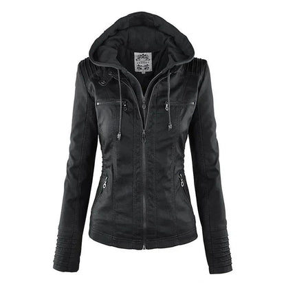 Gothic Faux Leather Jacket Women Coat 2025 Hoodies Winter Autumn Motorcycle Jacket Black Outerwear Leather PU Basic Jacket Coat