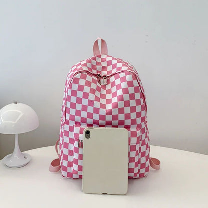 Checkerboard Laptop Backpack for Women - Fashion Print Crossbody Set Multi Pocket Adjustable Straps Campus Commute Essentials