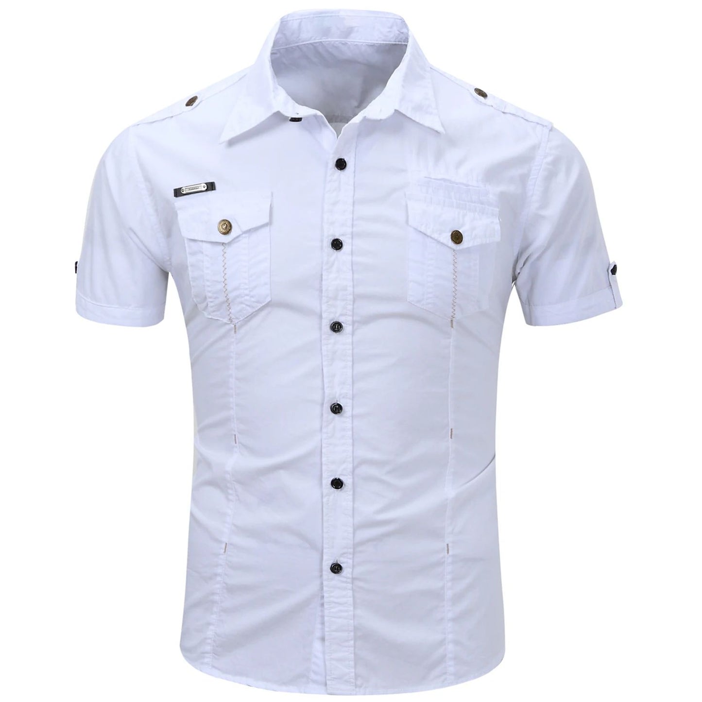 New Fashion Men's Casual Military Tactical Shirt Summer Short Sleeve Solid Color Cargo Work Shirts with Pocket