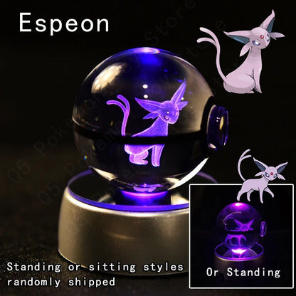 Esfera de Cristal 3D Pokémon 7CM 5CM Mewtwo Pikachu Gengar Bola de Cristal de Vidro Pokémon Pokebola Luminária Noturna LED com Base de Presente
