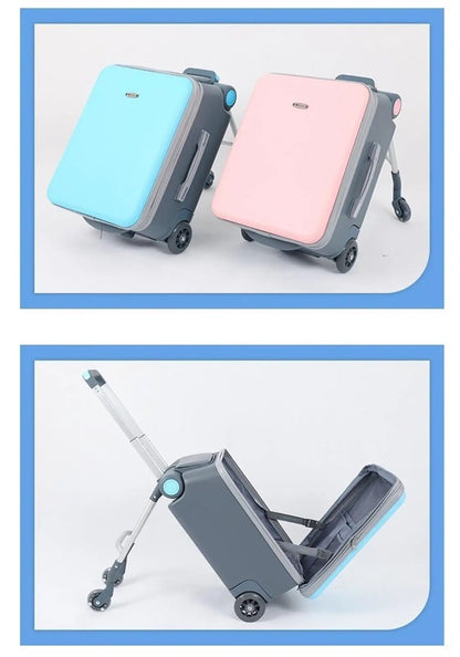 Mala de Viagem Infantil com Rodas Giratórias, Malas Grandes com Design de Assento Infantil, Bagagem de Mão Rígida de 20 Polegadas para Viagem