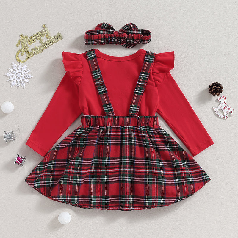 ma&baby 0-18M Christmas Newborn Infant Baby Girl Clothes Sets Knit Red Romper Deer Plaid Skirts Headban Xmas Outfits Costume D05