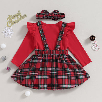 ma&baby 0-18M Christmas Newborn Infant Baby Girl Clothes Sets Knit Red Romper Deer Plaid Skirts Headban Xmas Outfits Costume D05