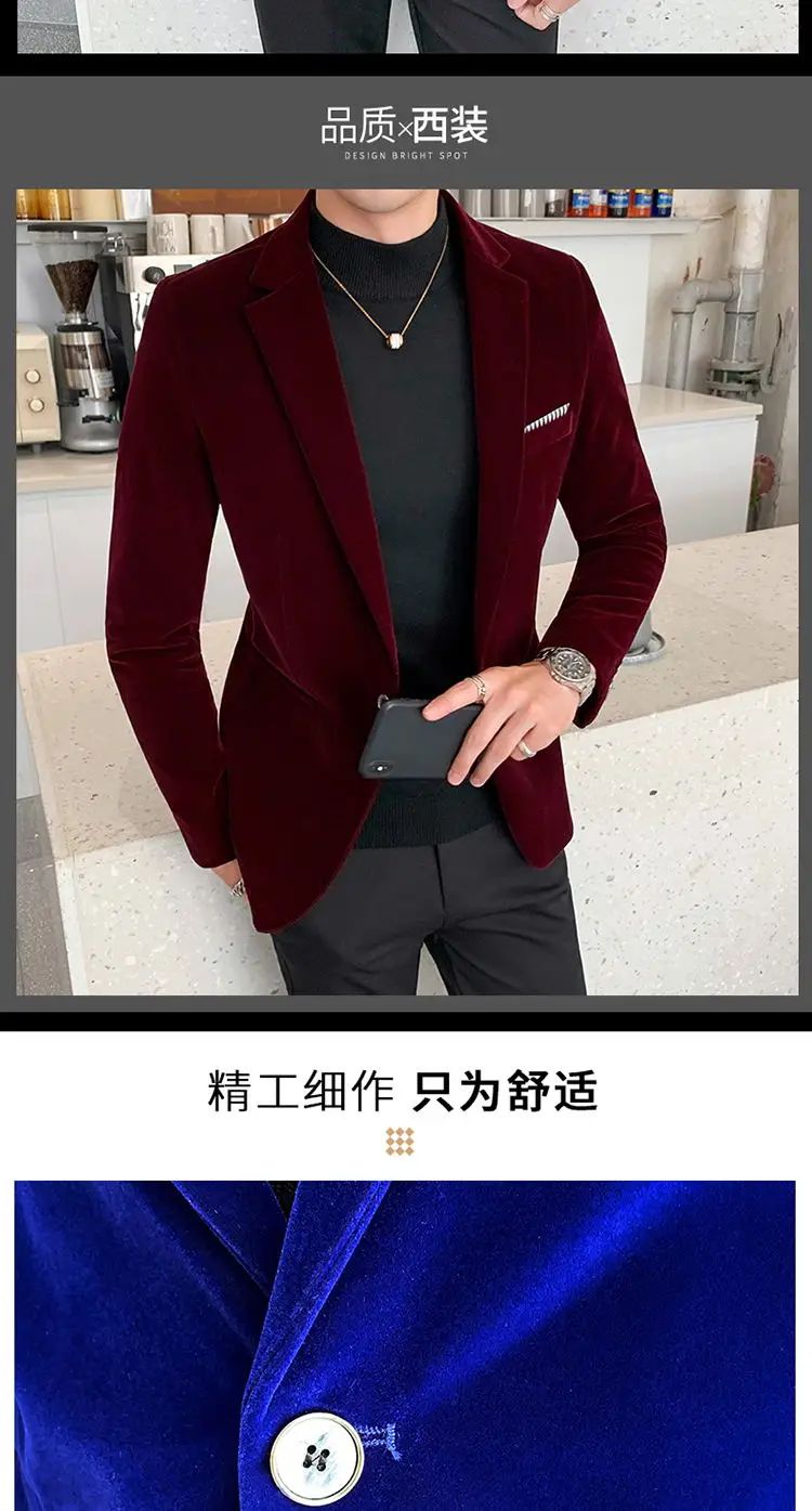 Mens Blazer Men's Fashion Business Corduroy Shirt Gentleman British Style Casual Slim-fit Wedding Work  Mens Blazer Jacket  5XL