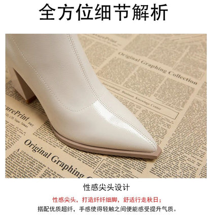 ankle boots fashion pointed square root temperament women's high heels zipper decoration luxury women's winter large size 35-42