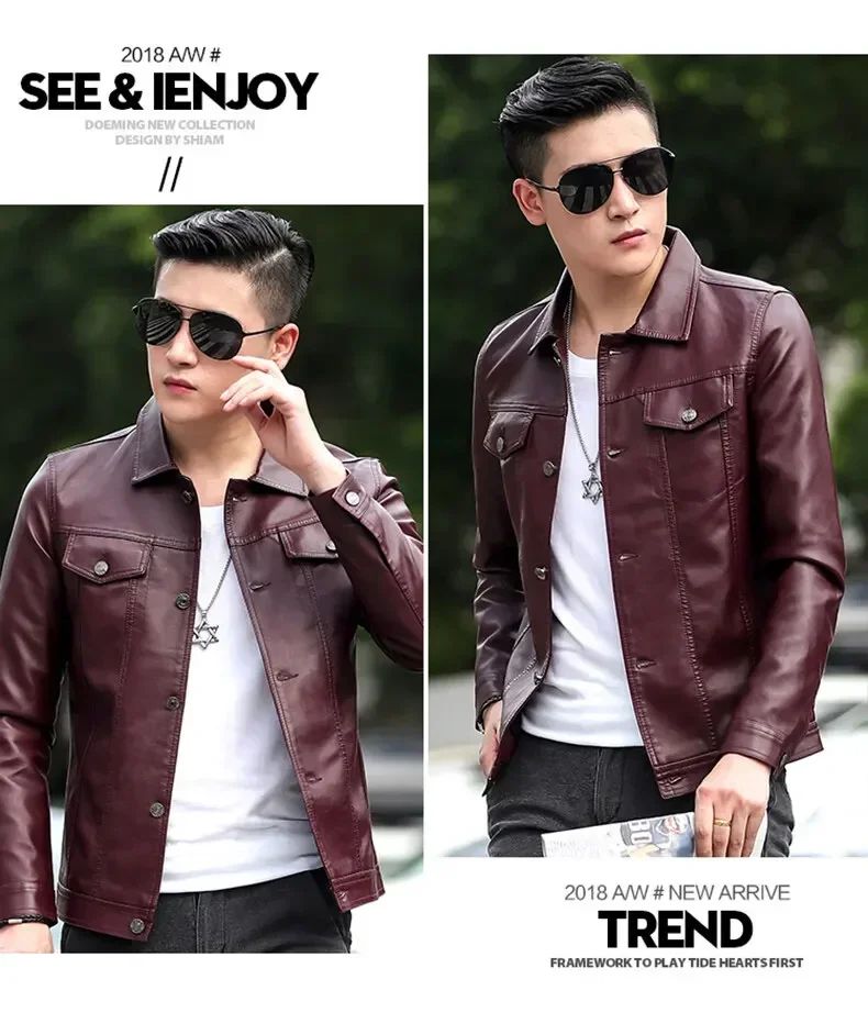 High Quality Men's PU Leather Jacket Male Slin Casual Jacket Korean Trend Slim Fit Handsome Youth Leather Coat Business Jackets