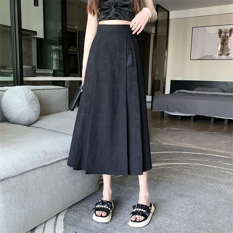 Elegant Embroidered High Waist Midi Skirt Women's New Chinese Style A- Line Half Body Skirt for Summer Fashionable Versatile