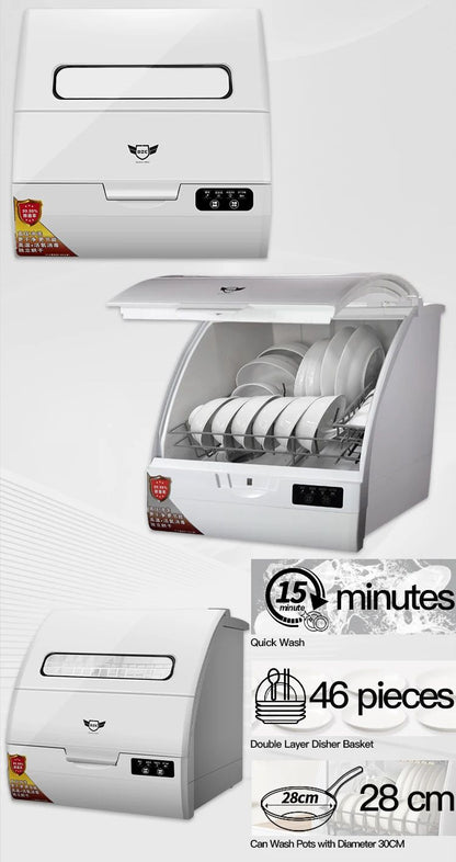 6 Sets Q6 Mini Portable Dishwasher Smart Desktop Countertop Washer Compact Kitchen Appliance for Home Office Camping Use
