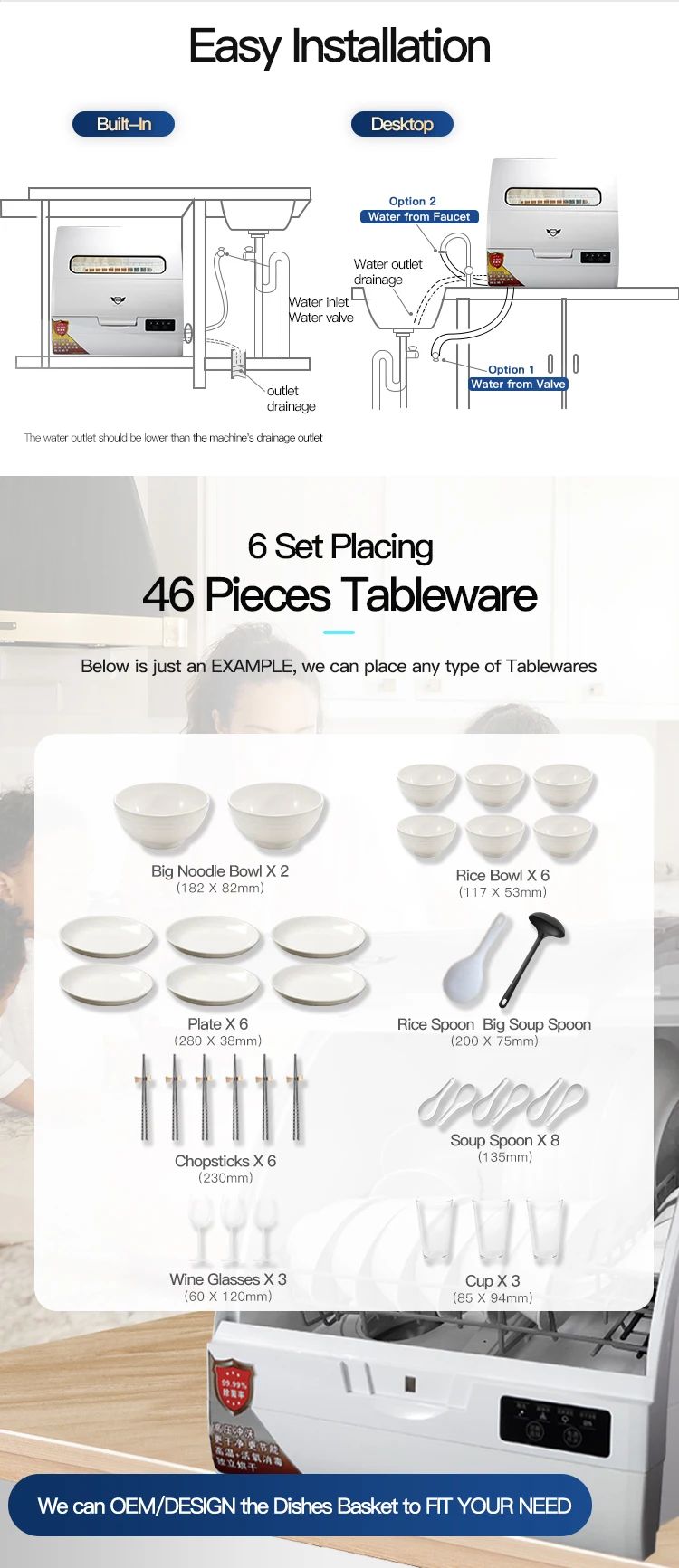 6 Sets Q6 Mini Portable Dishwasher Smart Desktop Countertop Washer Compact Kitchen Appliance for Home Office Camping Use