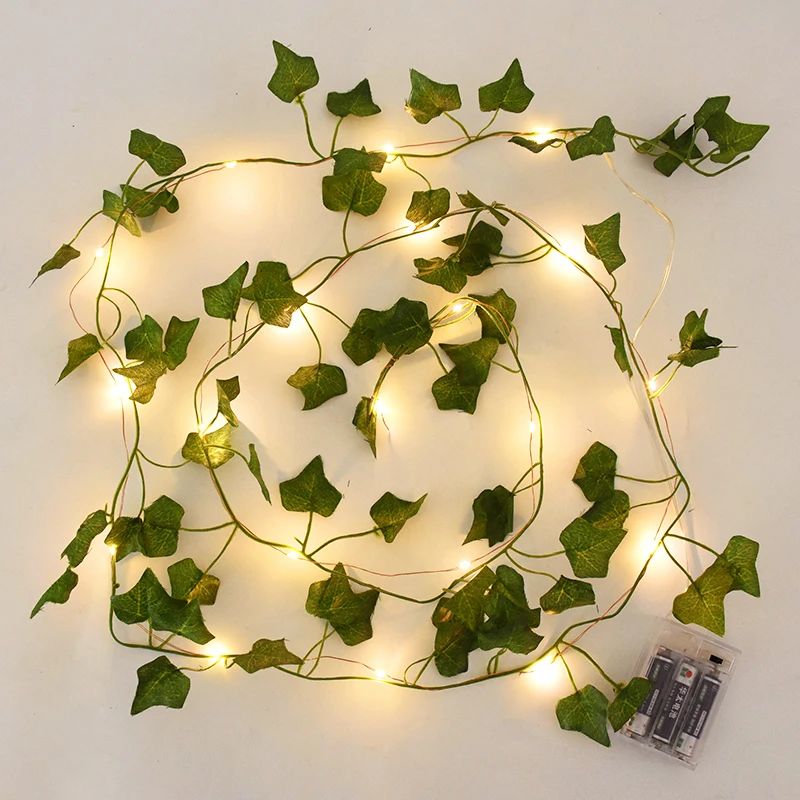 2/5/10M Silk Leaves Fake Creeper Green Leaf Ivy Vine LED String Lights for Home Wedding Hanging Garland Artificial Plants Decor