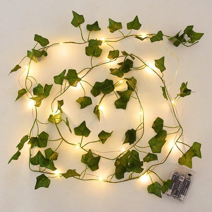 2/5/10M Silk Leaves Fake Creeper Green Leaf Ivy Vine LED String Lights for Home Wedding Hanging Garland Artificial Plants Decor