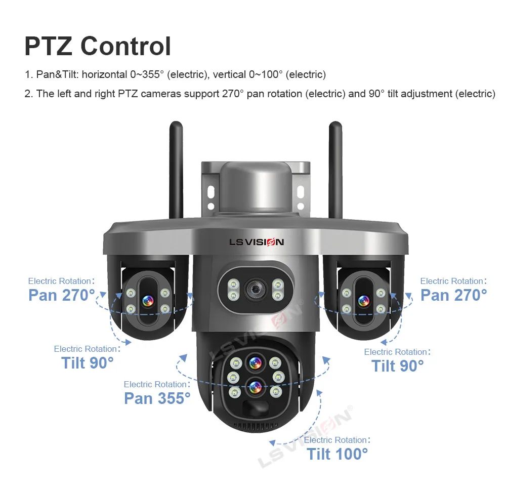 LS VISION 20MP 10X Optical Zoom Three PTZ Lens Solar Camera Outdoor WiFi/4G Three Screen Auto Tracking Security Cameras V380 Pro
