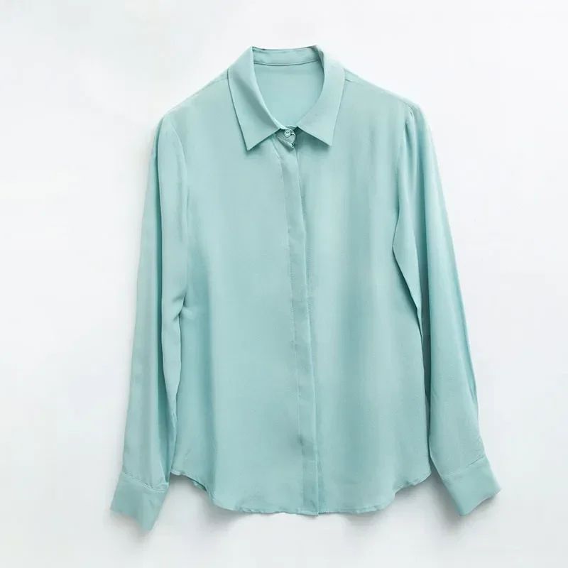2025 Spring New Women's Silk Shirt Women's Long Sleeve 100% Mulberry Silk Blouse 16 MM White-collar OL Style Shirts For Women