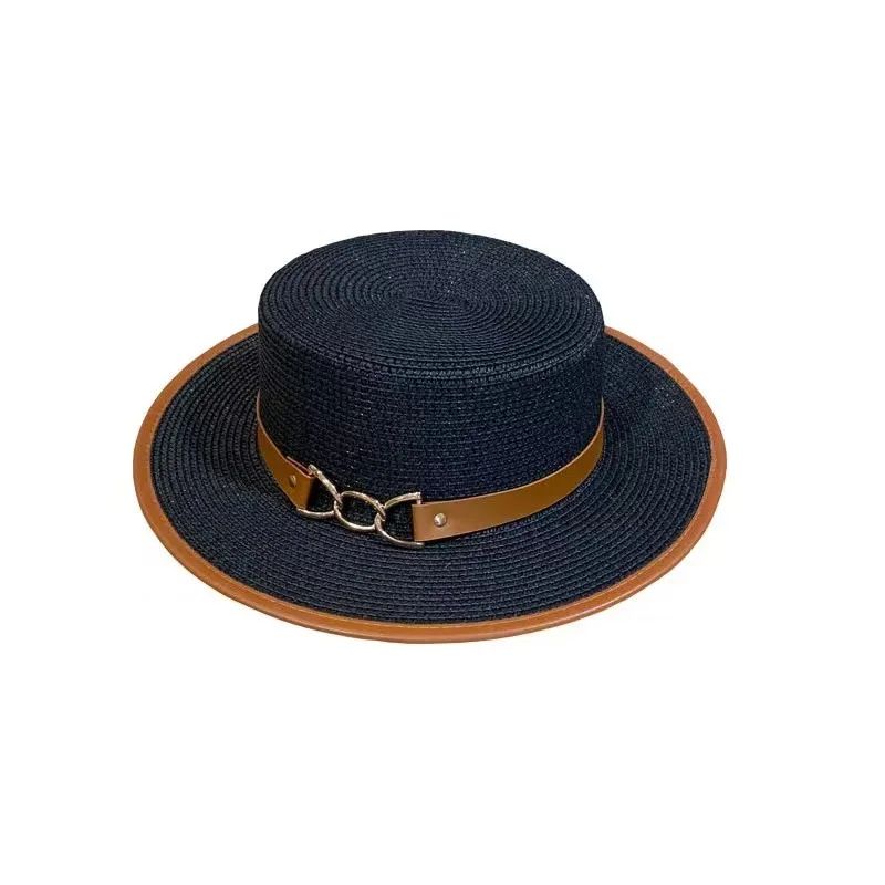 2025 Simple Straw Summer Women Beach Hat Female Casual Panama Hat Lady Brand Women Flat Brim Bowknot Straw Cap Girls Sun Hat