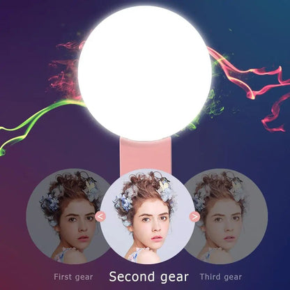Luz de Anel LED para Celular Portátil Mini Durável Prática com Três Níveis de Brilho Fotografia em Círculo Clipe de Luz de Preenchimento