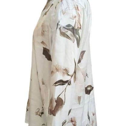Elegant Intellectual Women's Satin Floral Print Shirt | Soft & Smooth V-Neck Long-Sleeve Button Formal Top for Spring
