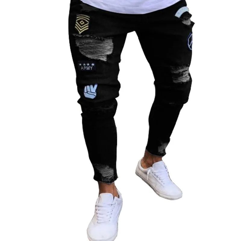New Style Men's Hip Hop Slim Fit Jeans You And Smooths Your Silhouette Ripped Small Footwear Amazon WISH Badge Plus Size Jeans N