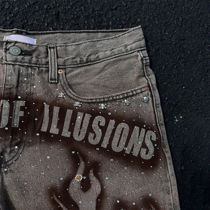 Goth Print Silk Jeans Men Shorts Street Harajuku Hiphop Vintage High Waited Denim Shorts of Men Clothing Casual Loose Pants Mens