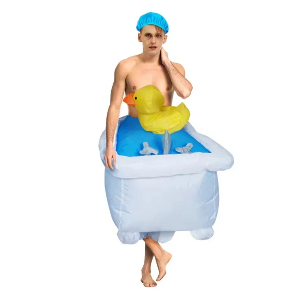 Adult Inflatable Bathtub with Yellow Duck and Toilet Cosplay Costume  Halloween party holiday stage performance comical costumes