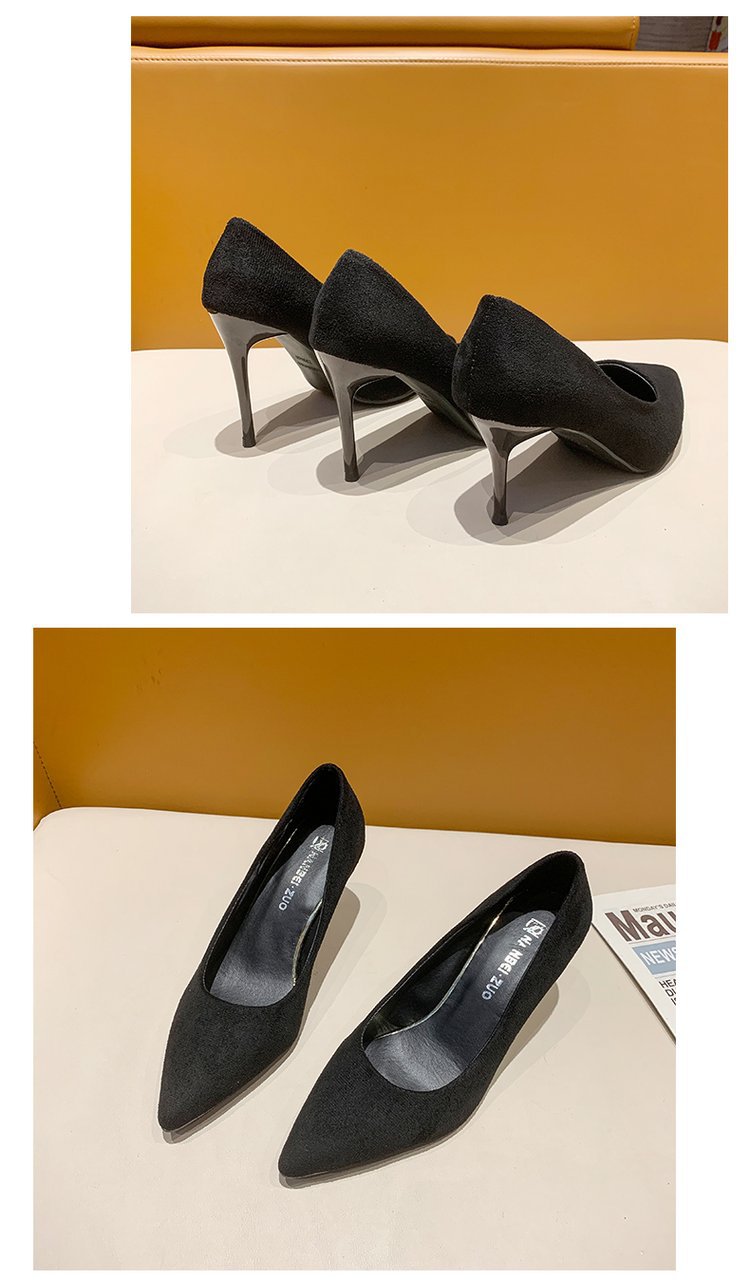 High Heels Women's New Women's Shoes Pointed Shallow Mouth Single Shoes Fine Heel Suede Black Fashion Shoes Women Large Size