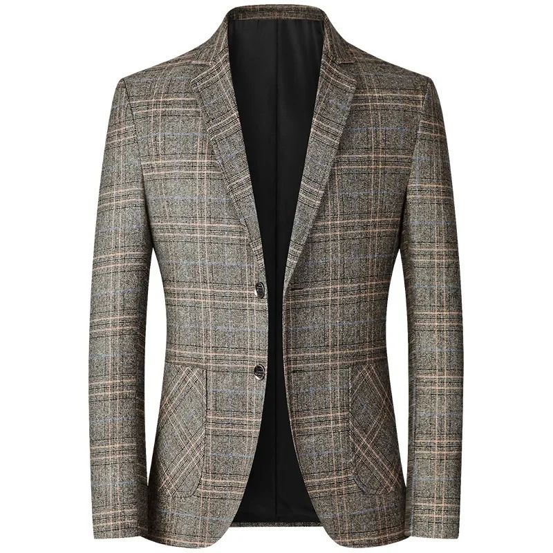 2024 New Spring Autumn Blazers Men Slim Fit British Plaid Formal Suits Male Jackets Party Wedding Business Casual Blazers Men