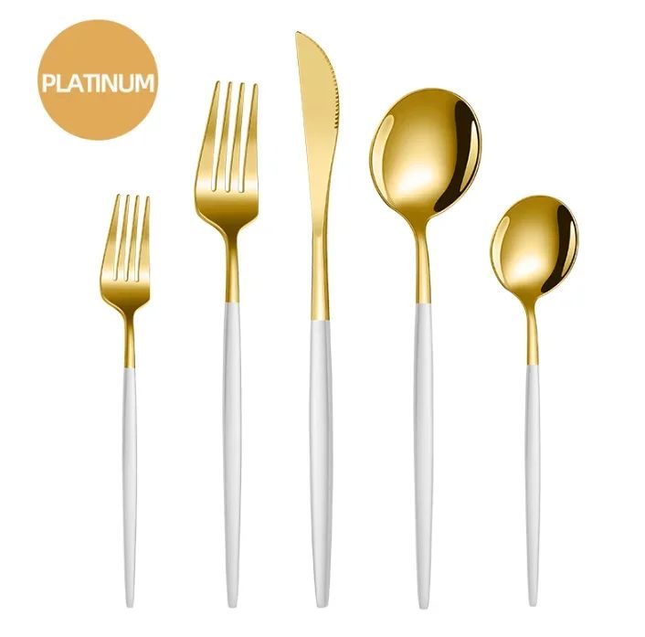 Conjunto de talheres de aço inoxidável banhado a ouro e titânio preto, com 5 peças, cabo com talheres de boca e conjunto de talheres de mesa