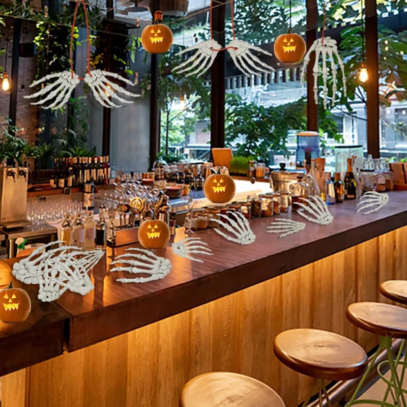 1 Pair Of Halloween Skeleton Hands Haunted House Bar Party Plastic Horror Props Dummy Hands Bones Halloween Scene Decor Supplies