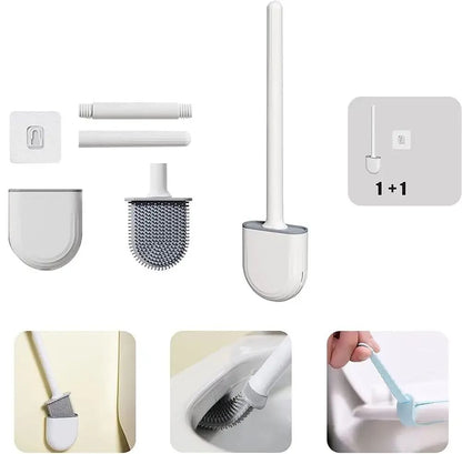Wall-Mounted Silicone Toilet Brush Set-Easy-Install, Long-Handle,No Dead Corners,Efficient Cleaning,Portable Design with Holder