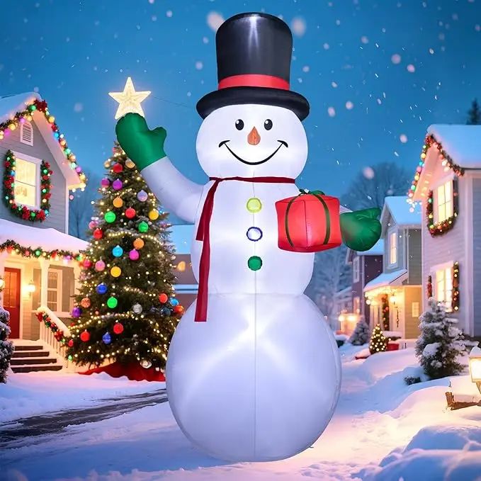 15-Foot Inflatable Snowman with LED Lights and Enchanted Hat for Winter Outdoor Decorations