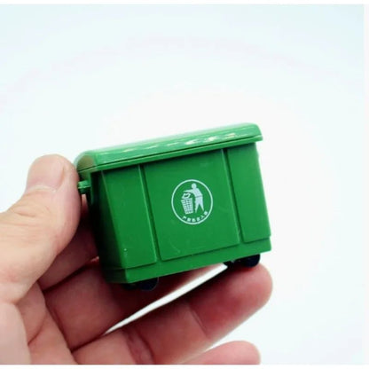 1 conjunto de mini lixeiras, mini lixeiras de saneamento para casa de bonecas, cena externa com o modelo de mini carro de ferramenta de mudança de mercadorias